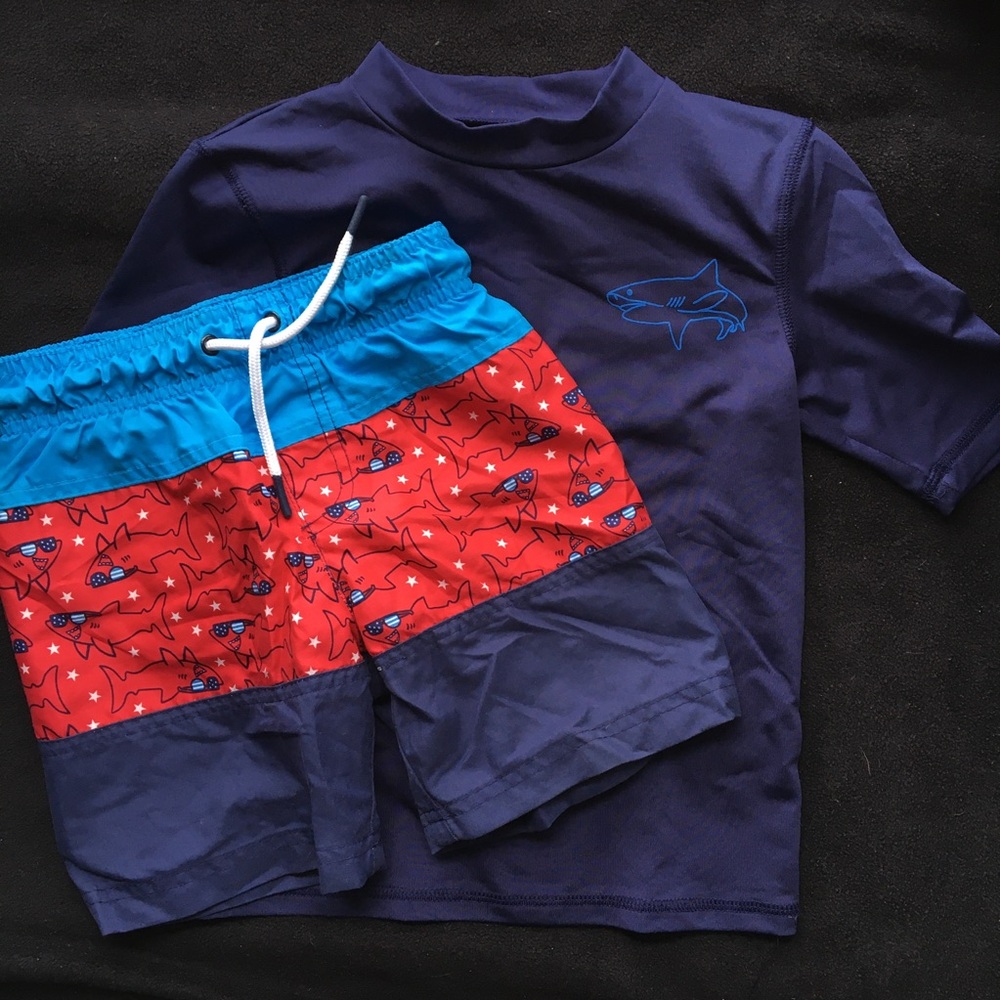 Cat & Jack swim shorts and rash guard, size 5